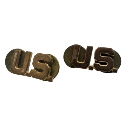 Insignes de Col "US" pour Officier US Army Original WWII – Fixation Clutch Back – Marquage 8412