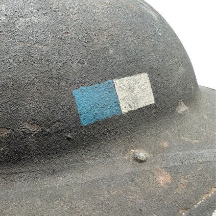 Casque Britannique Mk II Original WWII – Royal Corps of Signals – Double Marquage Tactique Bleu/Blanc