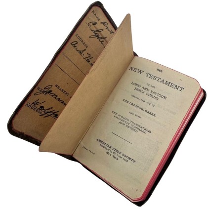 Nouveau Testament – Nominatif Pvt Clyde MORRIS (Oklahoma) - US Army Original WWII