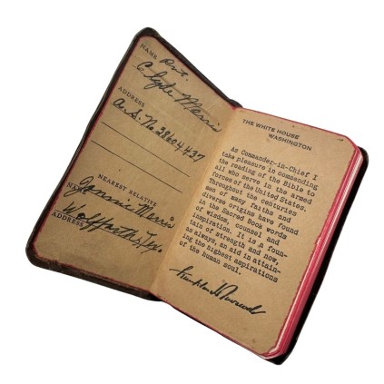 Nouveau Testament – Nominatif Pvt Clyde MORRIS (Oklahoma) - US Army Original WWII