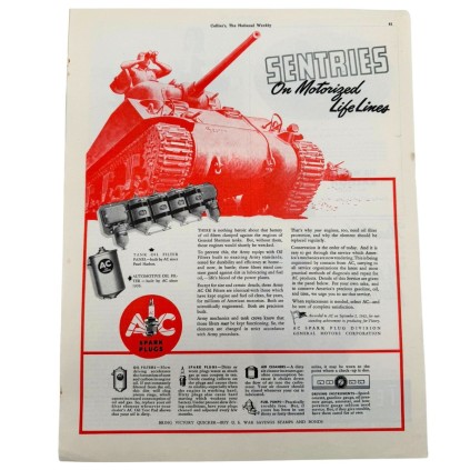 Publicité d'époque AC Spark Plug – Tanks Sherman – WWII