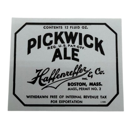 Reproduction Étiquette de Bière Pickwick Ale – US WW2