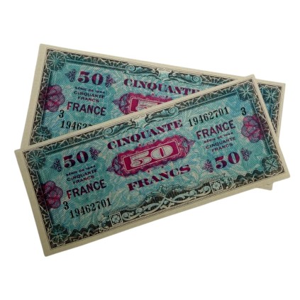 Lot de 12 Reproductions de Billets "D-Day" – Francs Alliés – Série 1944