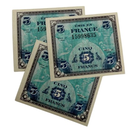Lot de 12 Reproductions de Billets "D-Day" – Francs Alliés – Série 1944